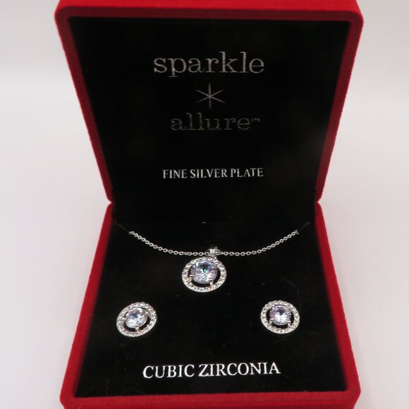 Jewelry - Silver Plated CZ Necklace Earrings Set